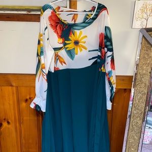 Mid length, long sleeve two toned dress